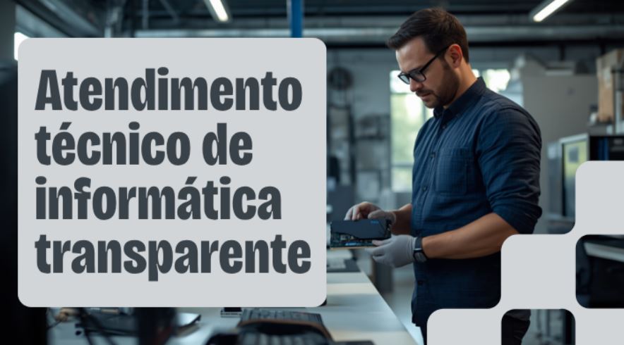Técnico atendendo cliente em assistência técnica de informática